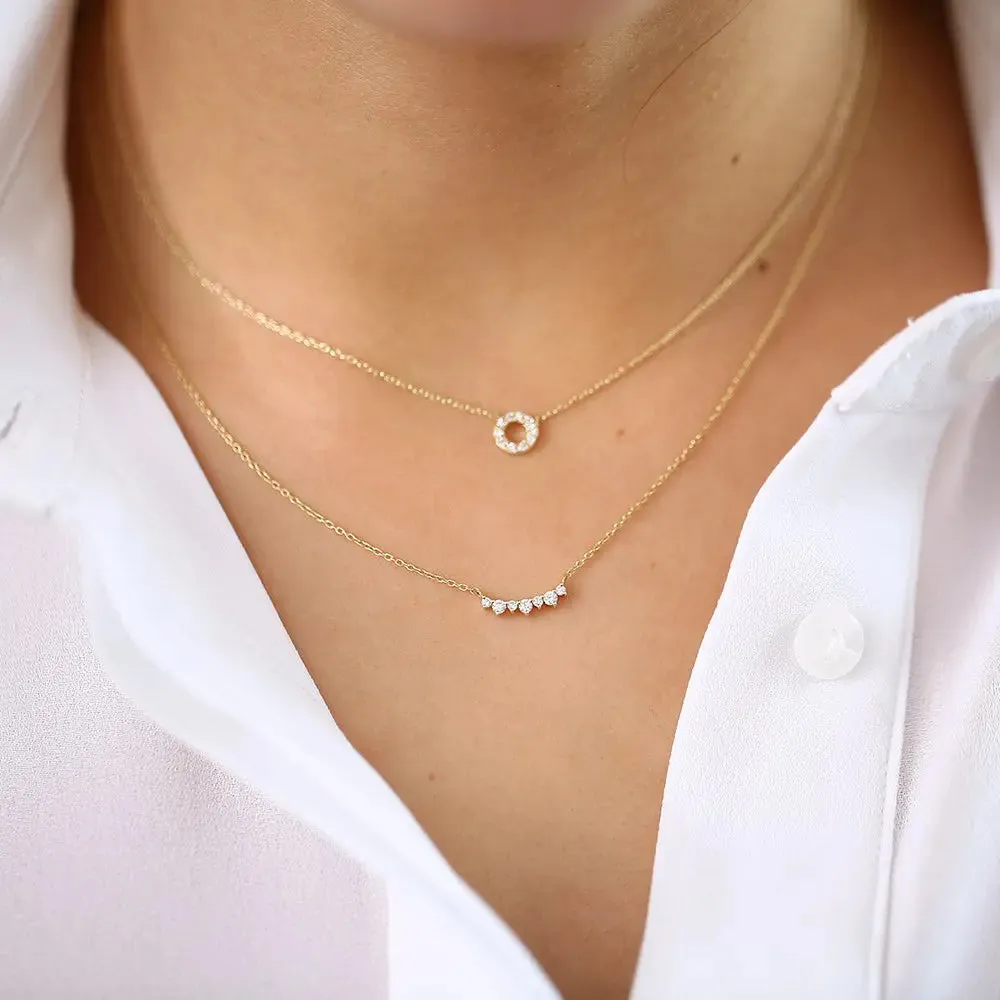 0.12CTW Curved Diamond Cluster Necklace