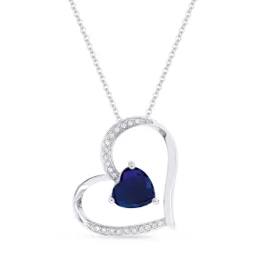 0.86Ct Created Sapphire 16"pendant Necklace In 14K White Gold