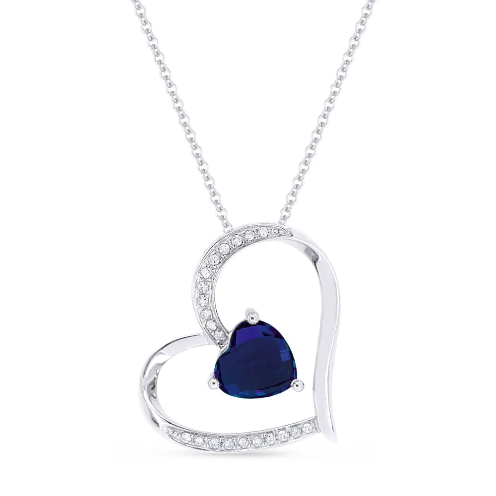 0.86Ct Created Sapphire 16"pendant Necklace In 14K White Gold