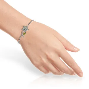 0.87 Carat 14K Solid White Gold Flower Bracelet Aquamarine Peridot