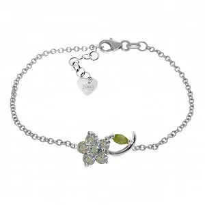 0.87 Carat 14K Solid White Gold Flower Bracelet Aquamarine Peridot