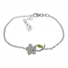 0.87 Carat 14K Solid White Gold Flower Bracelet Aquamarine Peridot