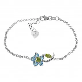 0.87 Carat 14K Solid White Gold Flower Bracelet Blue Topaz Peridot