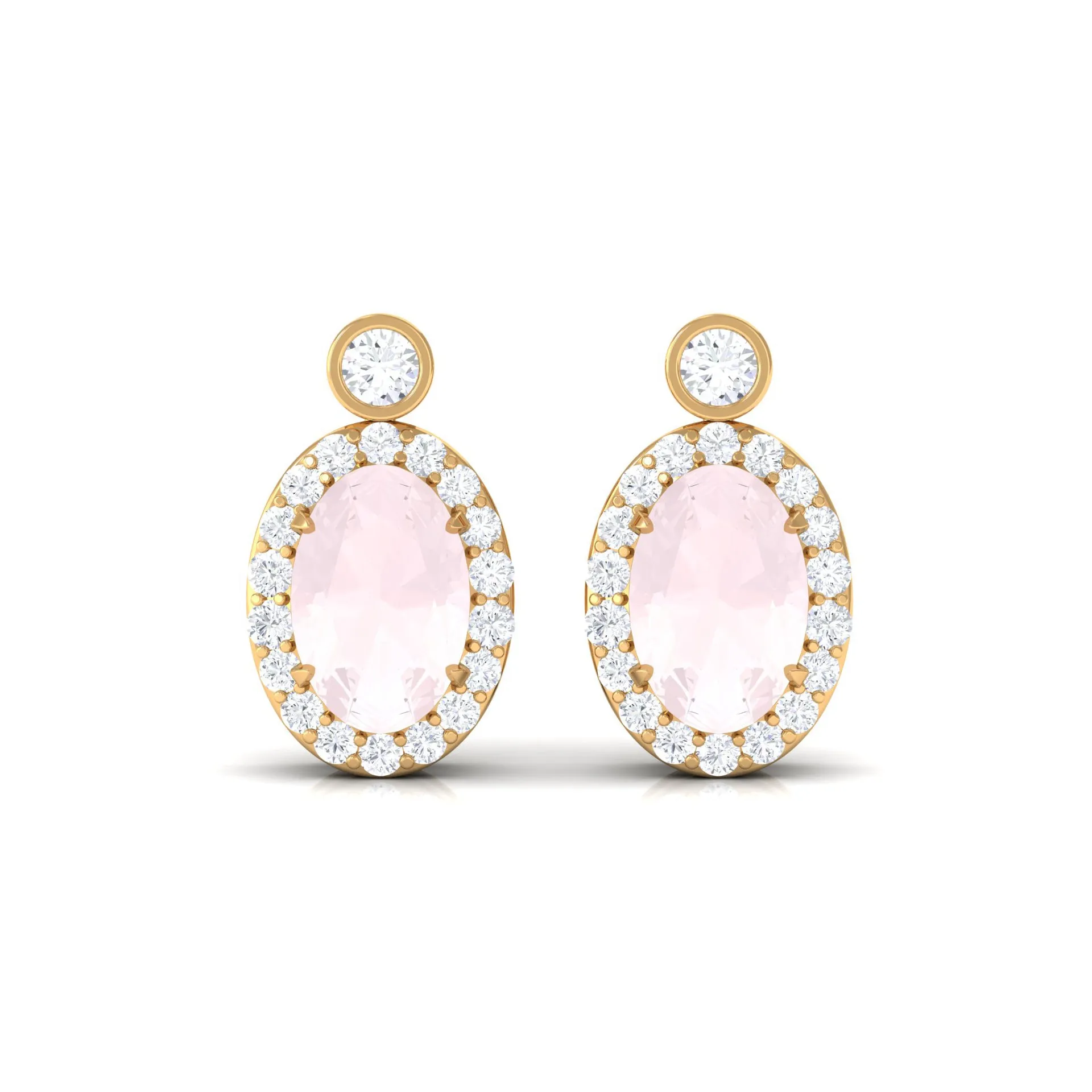 1 CT Oval Rose Quartz and Diamond Halo Stud Earrings