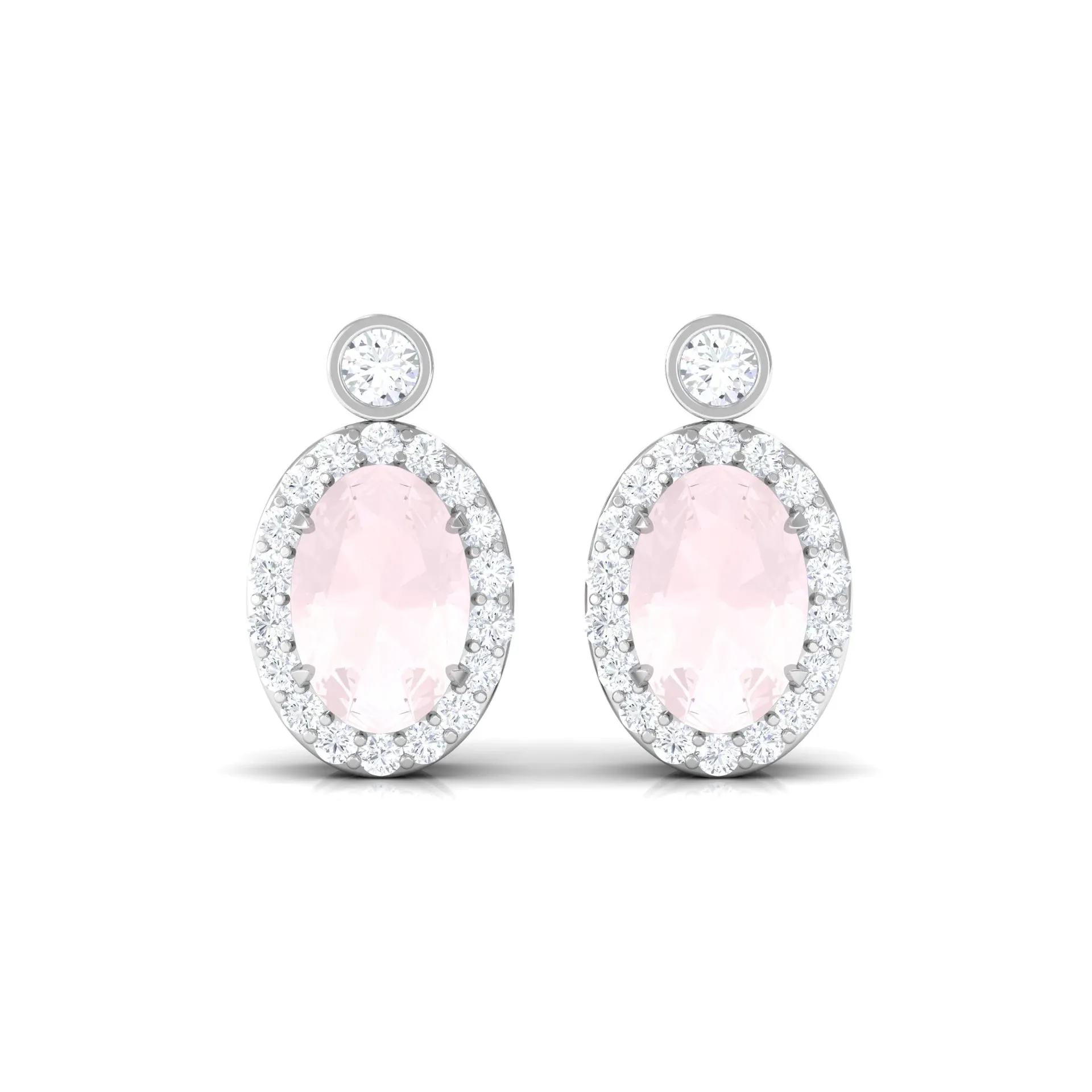 1 CT Oval Rose Quartz and Diamond Halo Stud Earrings