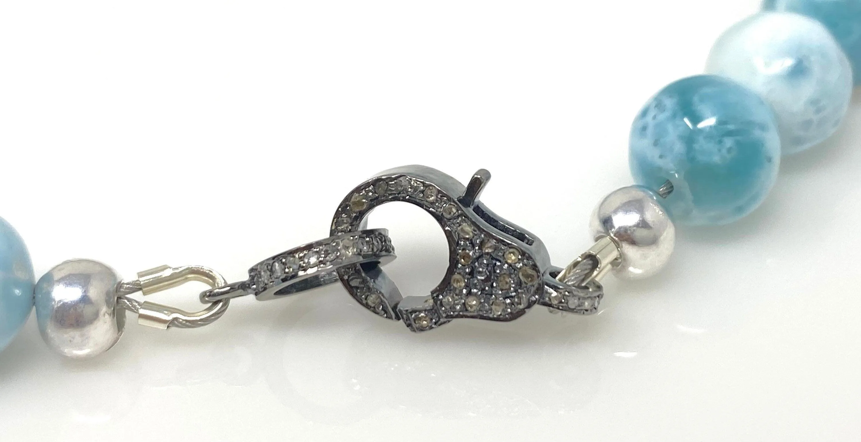 10.5mm -11.5mm Rare Larimar Gemstone Necklace, Bohemian Jewelry,