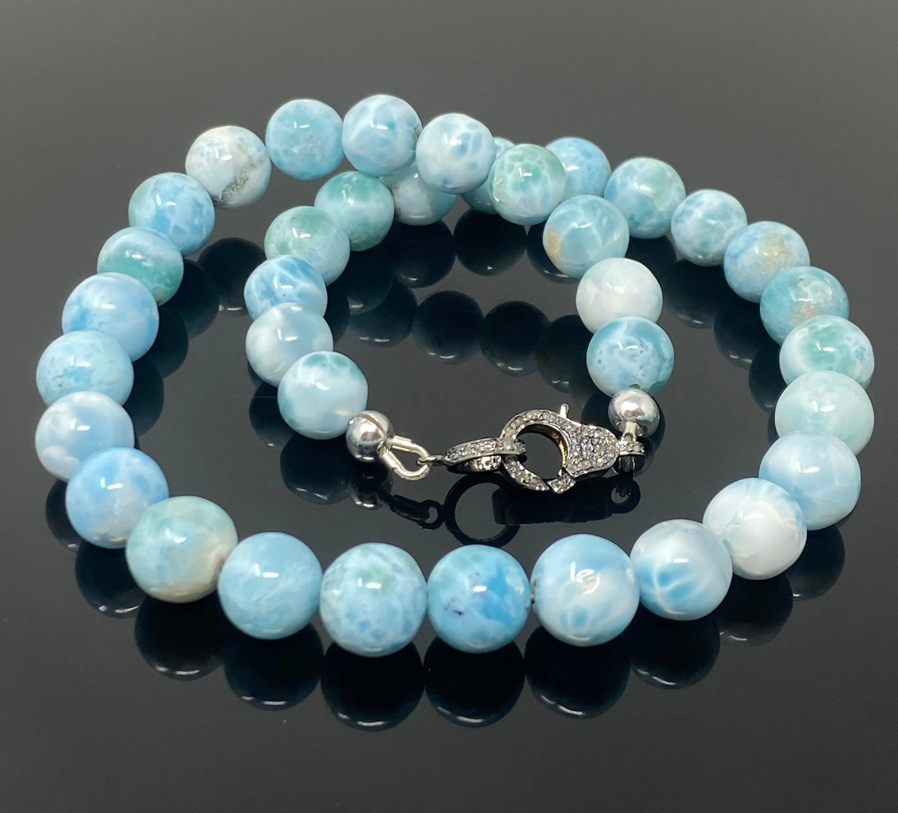 10.5mm -11.5mm Rare Larimar Gemstone Necklace, Bohemian Jewelry,
