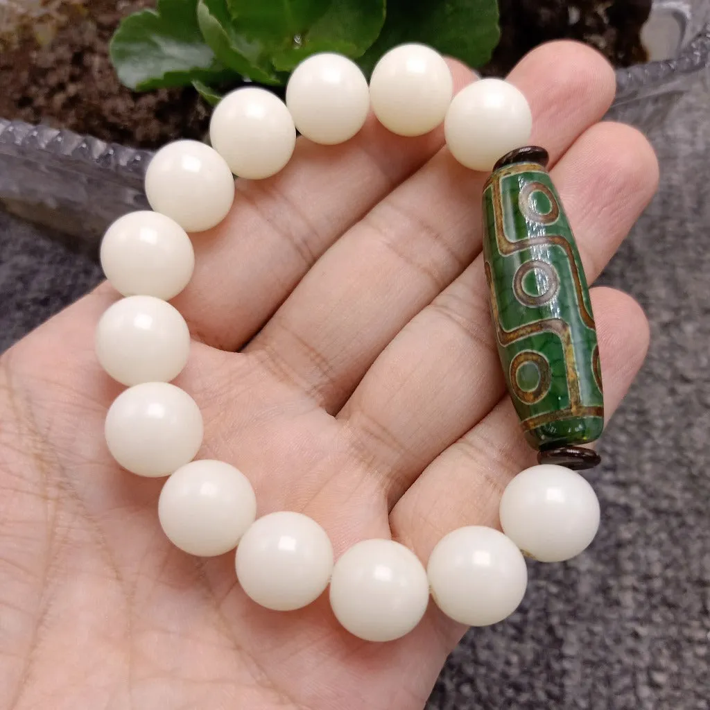 108 White Jade Bodhi Root Bracelets With Lotus Beads