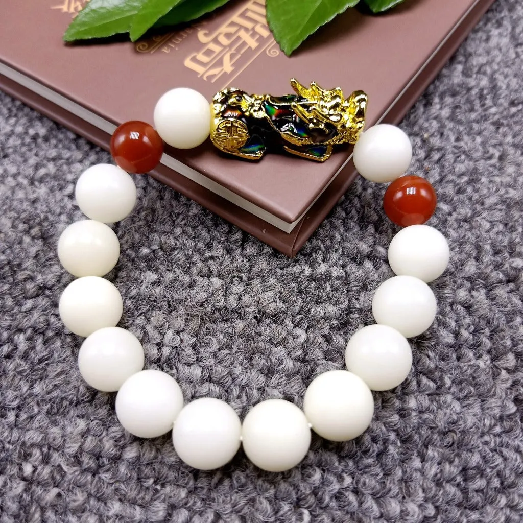 108 White Jade Bodhi Root Bracelets With Lotus Beads