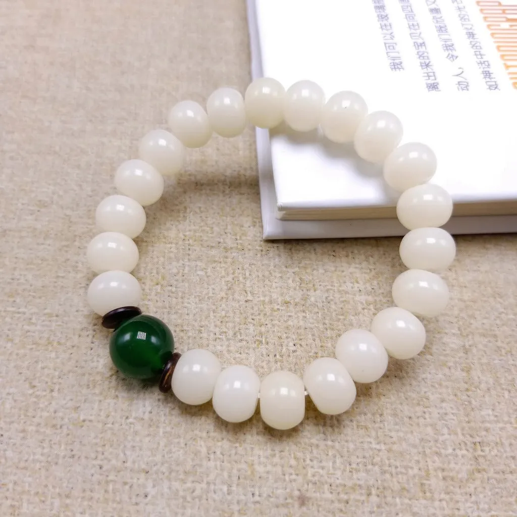 108 White Jade Bodhi Root Bracelets With Lotus Beads