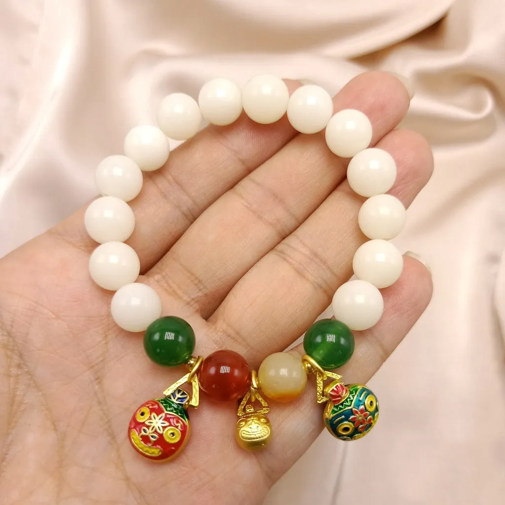 108 White Jade Bodhi Root Bracelets With Lotus Beads