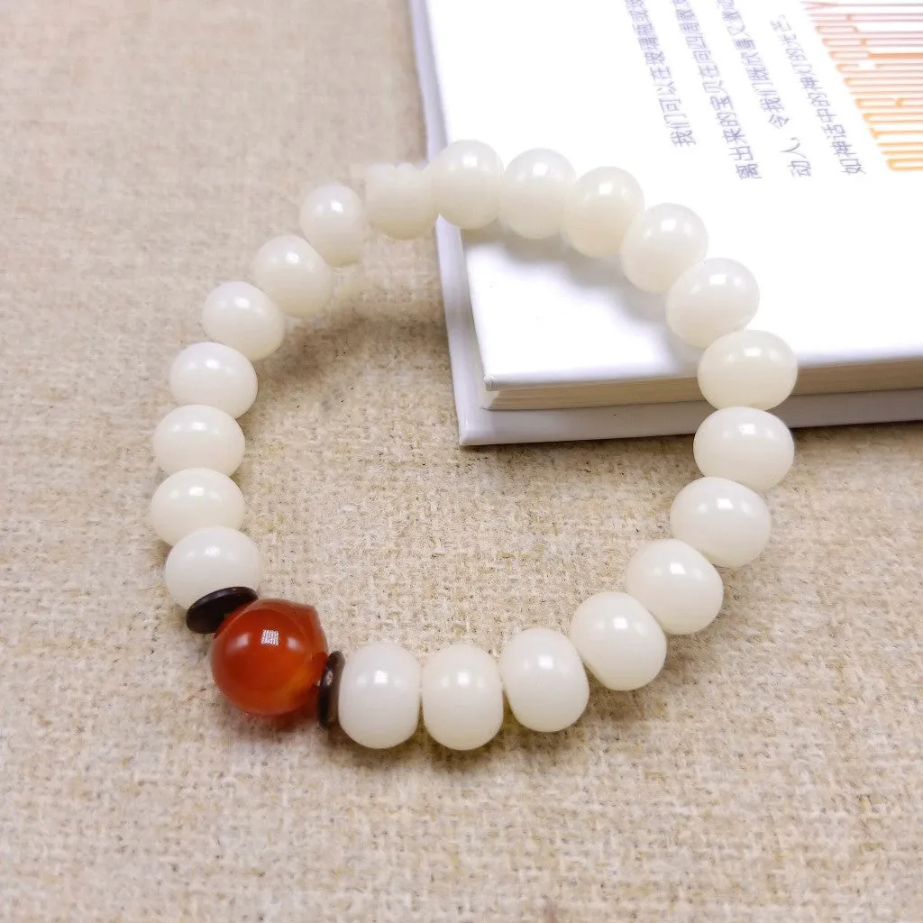108 White Jade Bodhi Root Bracelets With Lotus Beads