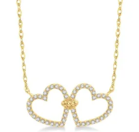 10K Yellow Gold Twin Heart Necklace, .25CTW