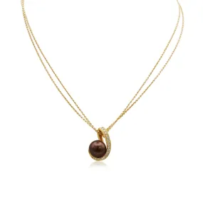 10mm Golden Cultured Pearl & Diamond Pendant Necklace - 18ct Yellow Gold