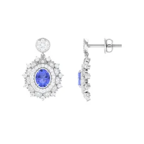1.25 CT Natural Tanzanite and Diamond Bridal Drop Earrings