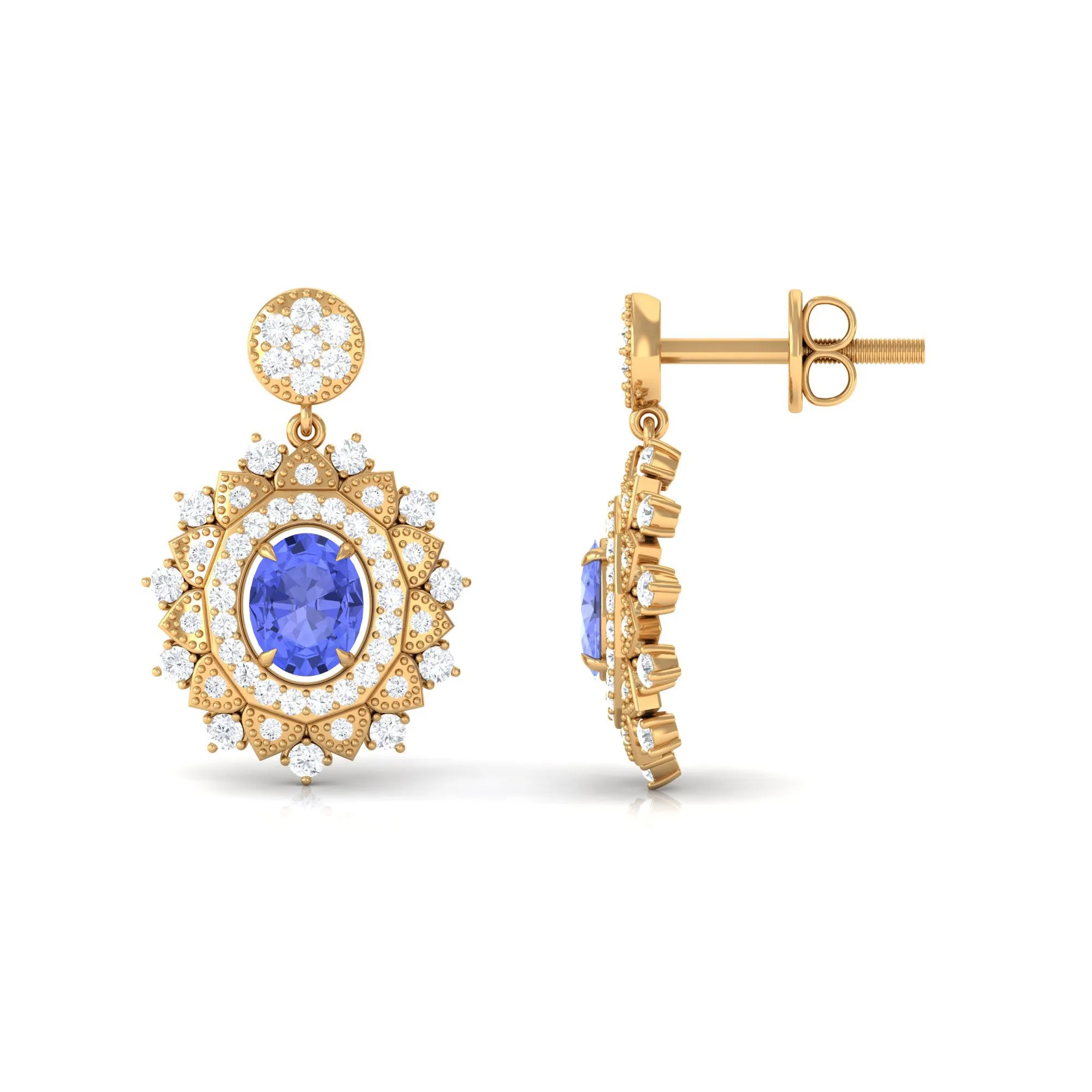 1.25 CT Natural Tanzanite and Diamond Bridal Drop Earrings