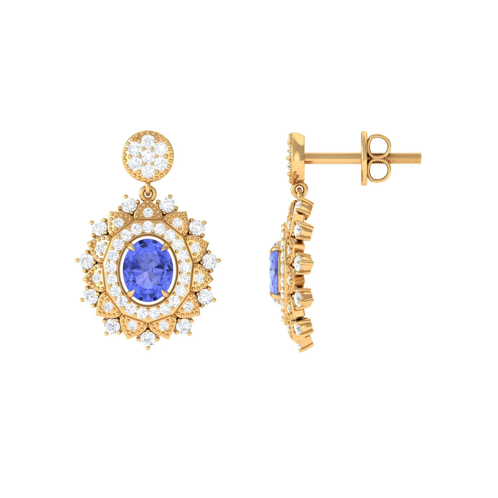 1.25 CT Natural Tanzanite and Diamond Bridal Drop Earrings