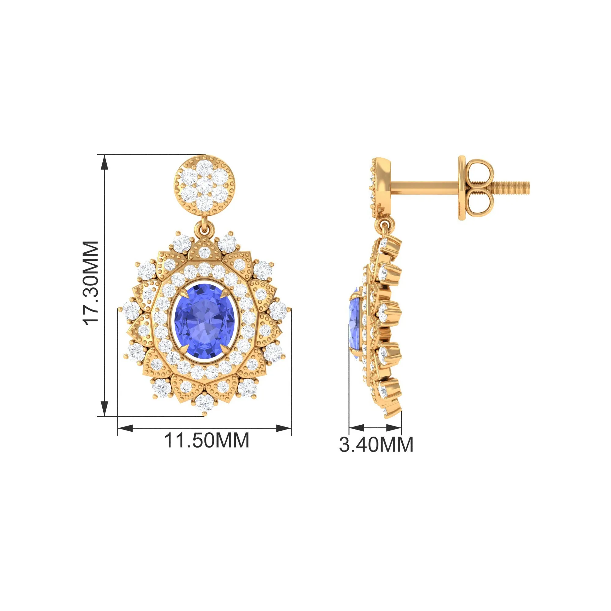 1.25 CT Natural Tanzanite and Diamond Bridal Drop Earrings
