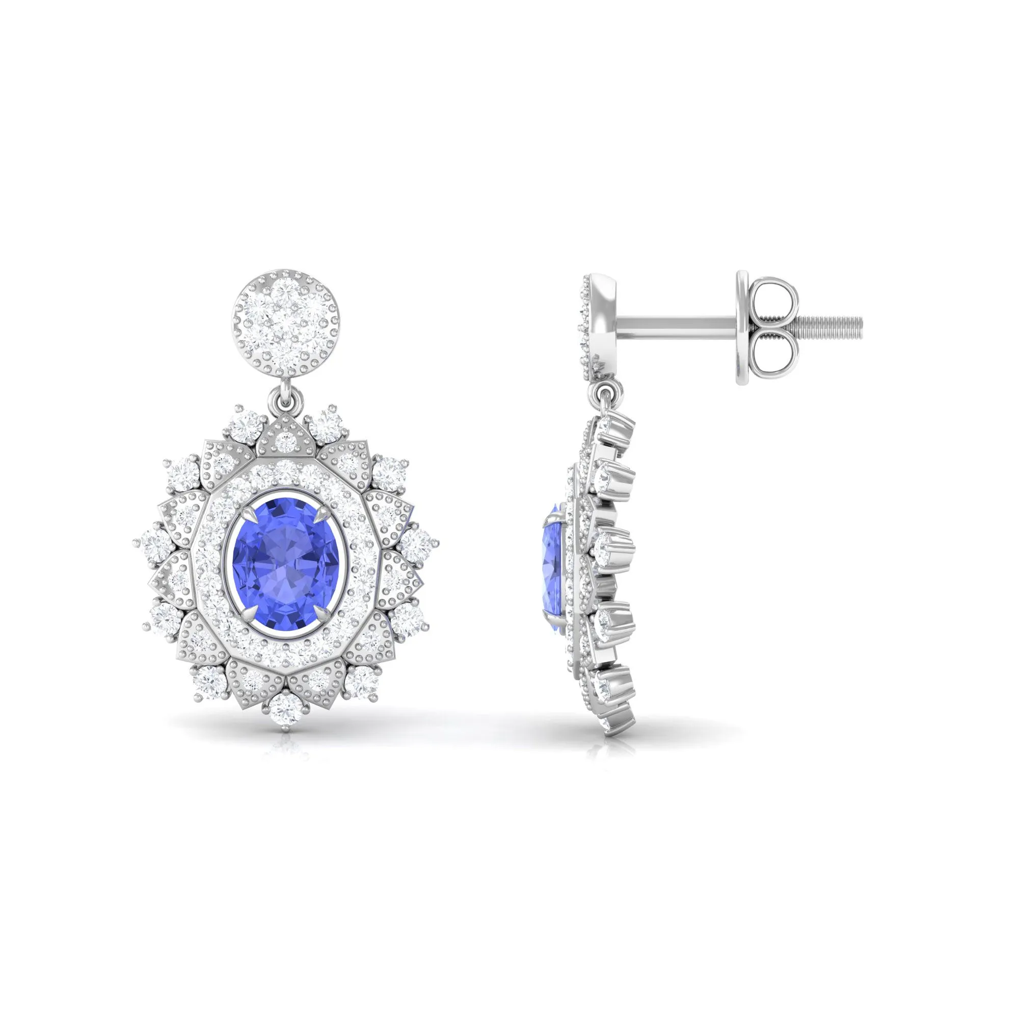 1.25 CT Natural Tanzanite and Diamond Bridal Drop Earrings
