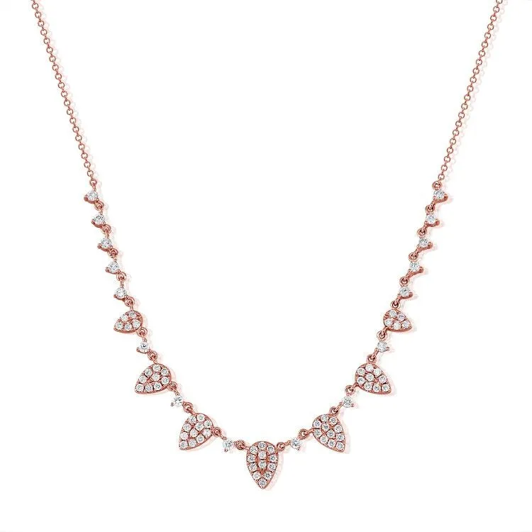 14k Gold 1.00Ct Diamond Geometric Fashion Necklace with 78 Diamonds, available in White, Rose and Yellow Gold