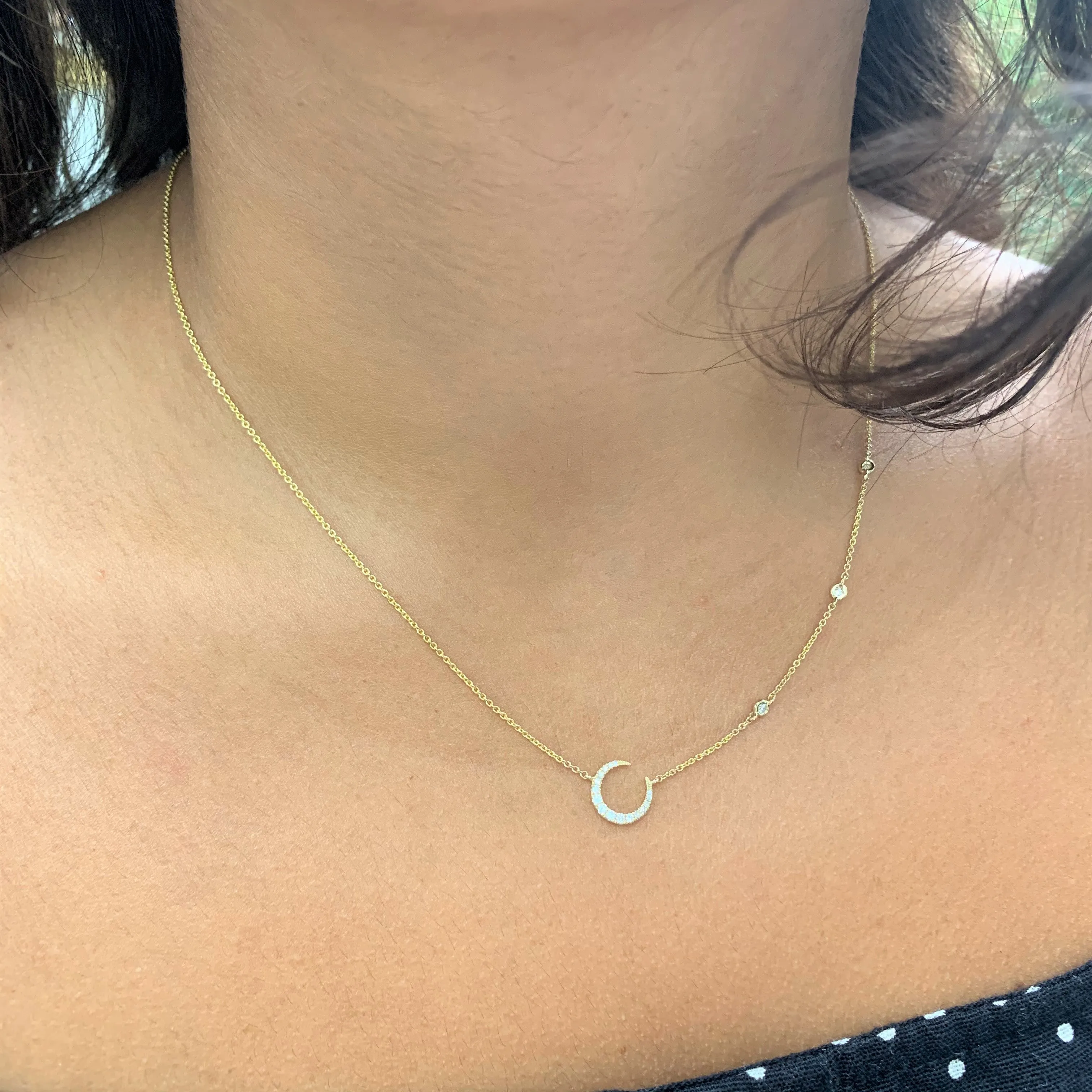 14k Gold & Diamond Moon Necklace - 0.17ct