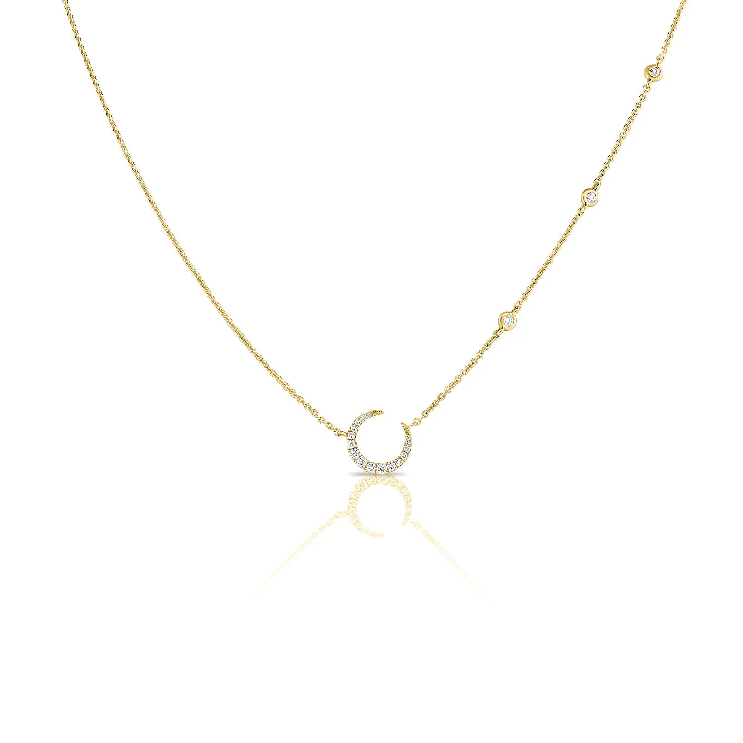14k Gold & Diamond Moon Necklace - 0.17ct