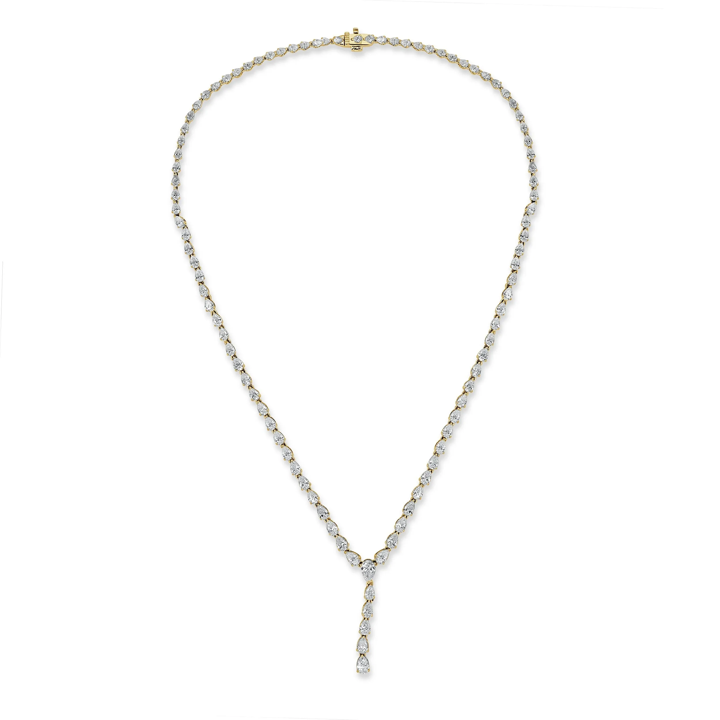 14K Gold & Pear-Shape Diamond Tennis Necklace - 11.39ct