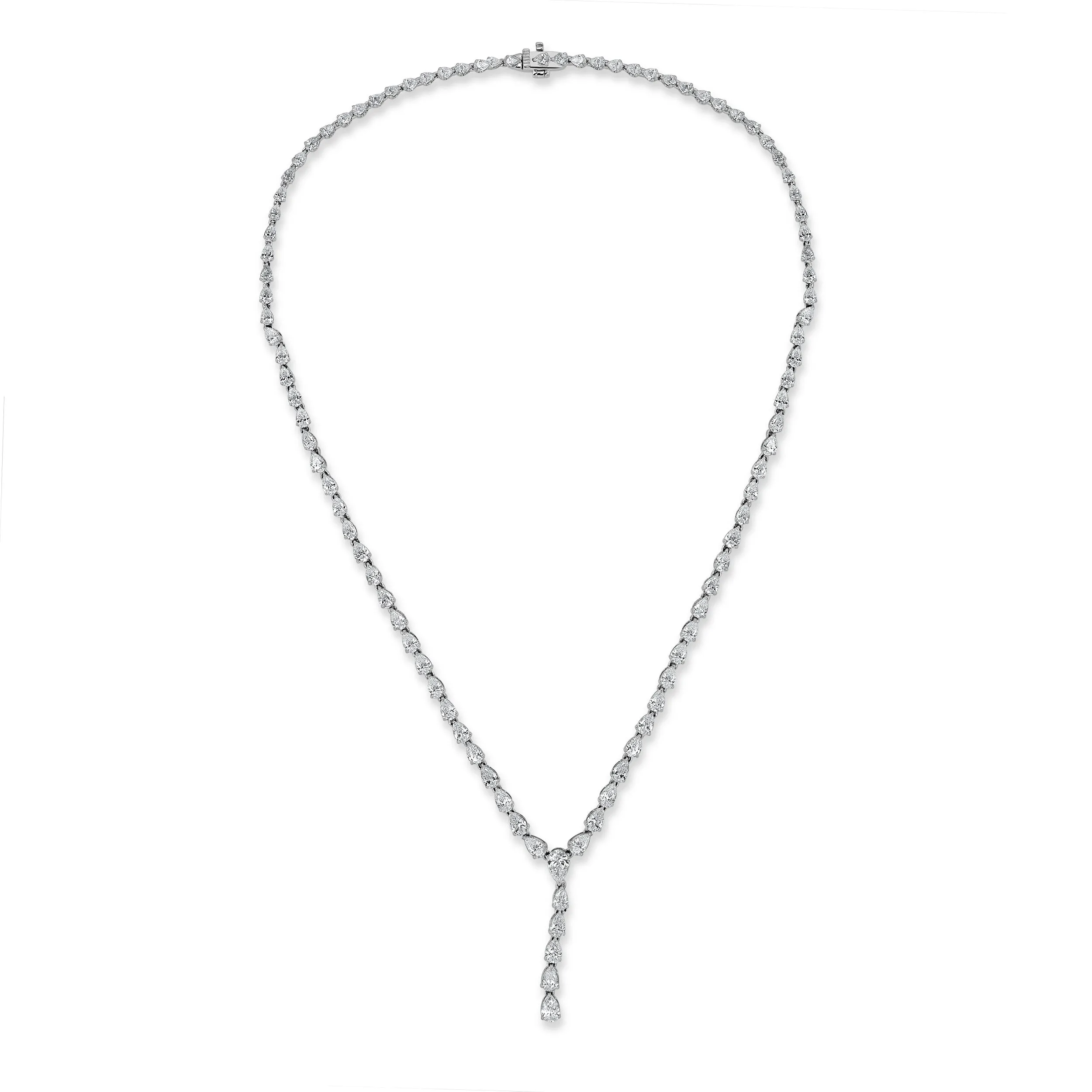 14K Gold & Pear-Shape Diamond Tennis Necklace - 11.39ct