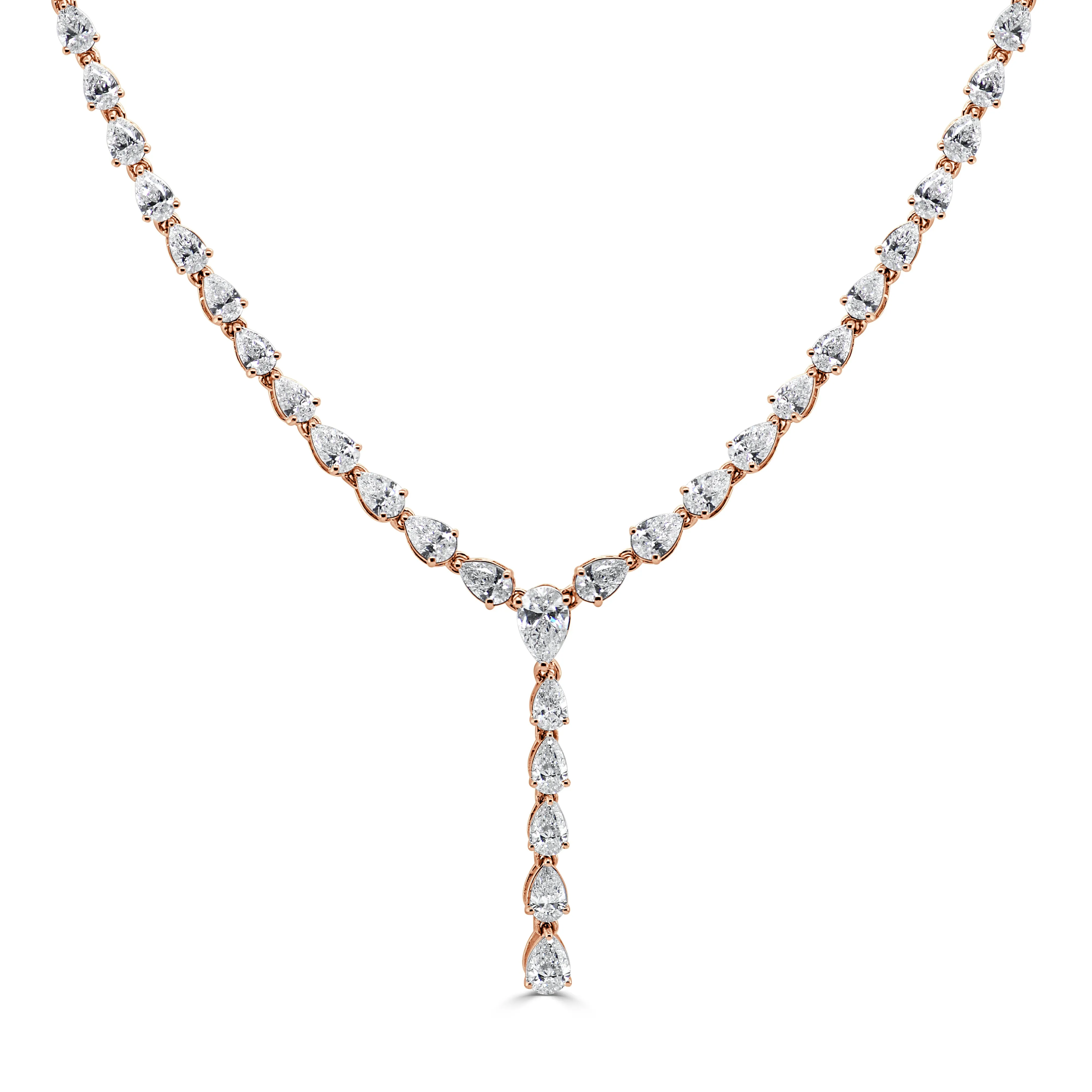 14K Gold & Pear-Shape Diamond Tennis Necklace - 11.39ct