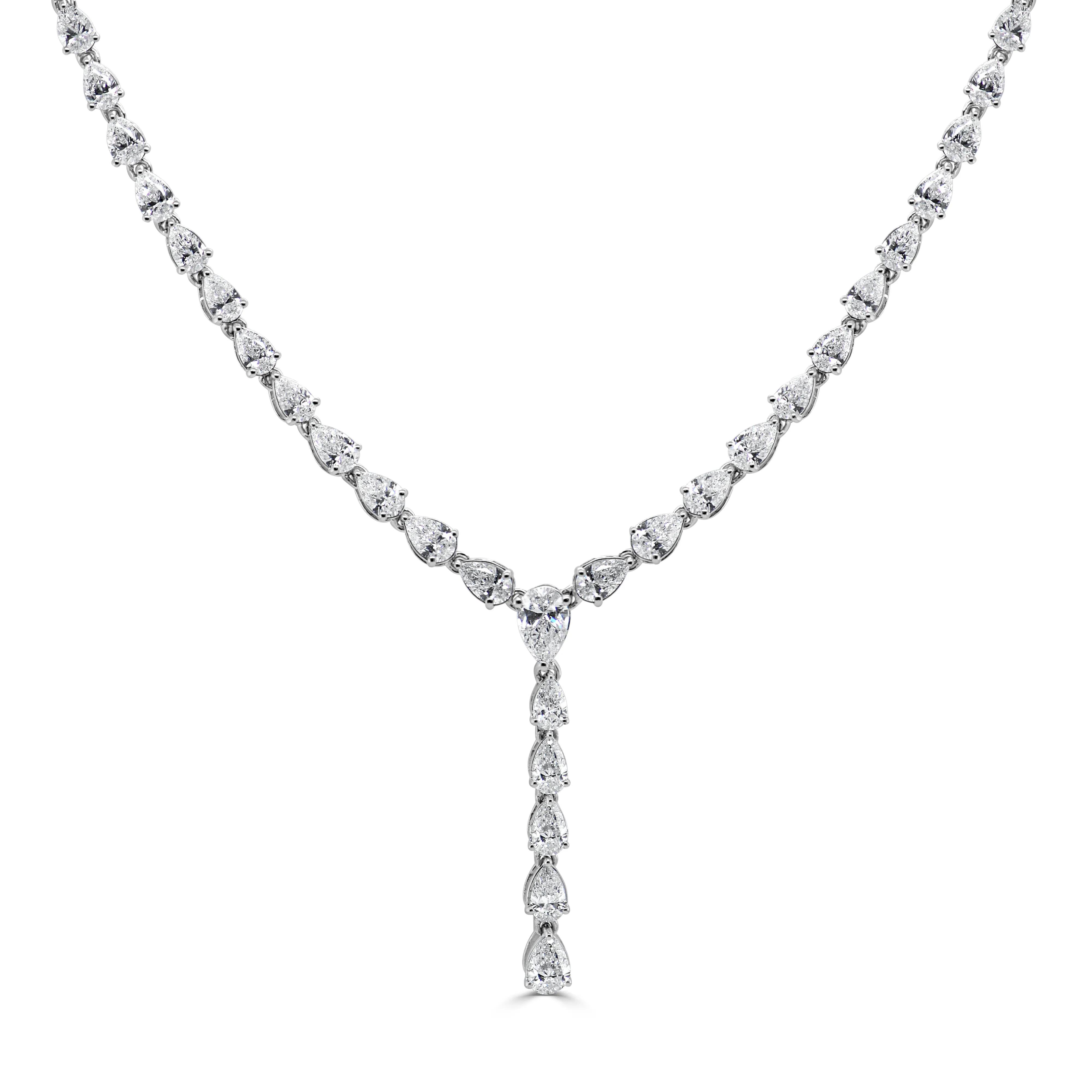 14K Gold & Pear-Shape Diamond Tennis Necklace - 11.39ct