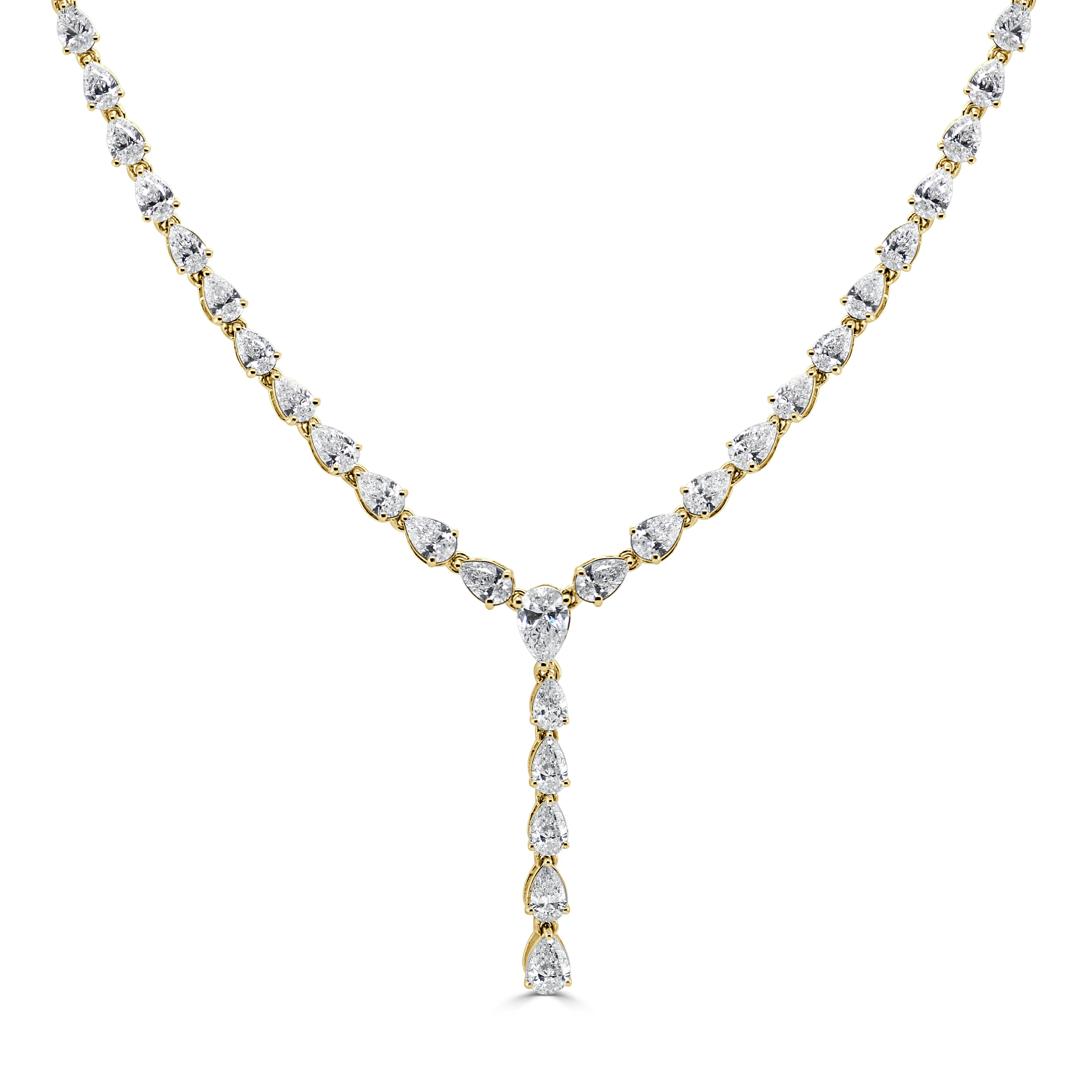 14K Gold & Pear-Shape Diamond Tennis Necklace - 11.39ct