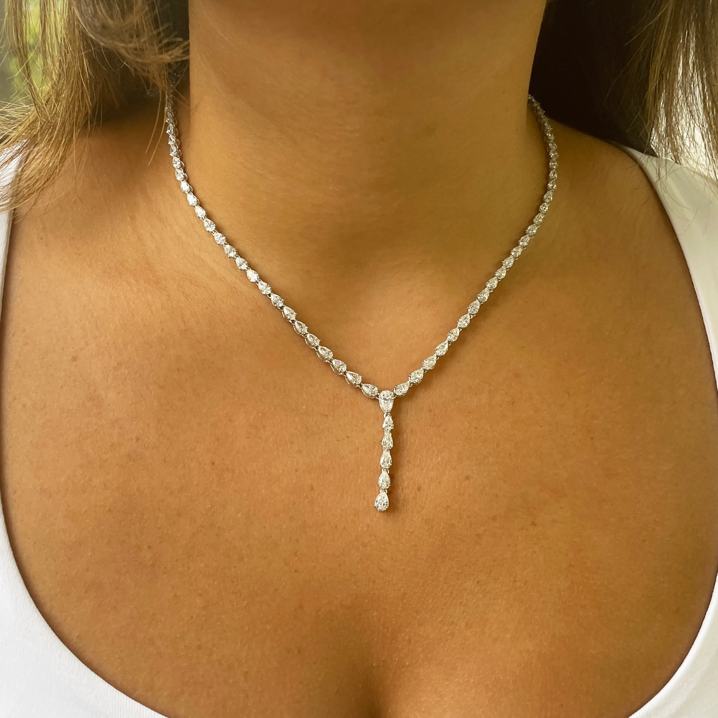 14K Gold & Pear-Shape Diamond Tennis Necklace - 11.39ct