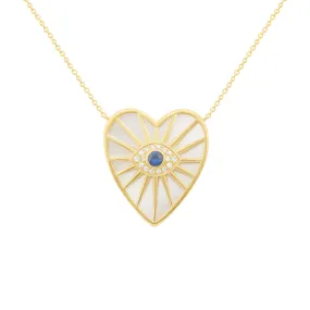 14K GOLD DIAMOND SAPPHIRE AND MOTHER OF PEARL SELENA HEART NECKLACE