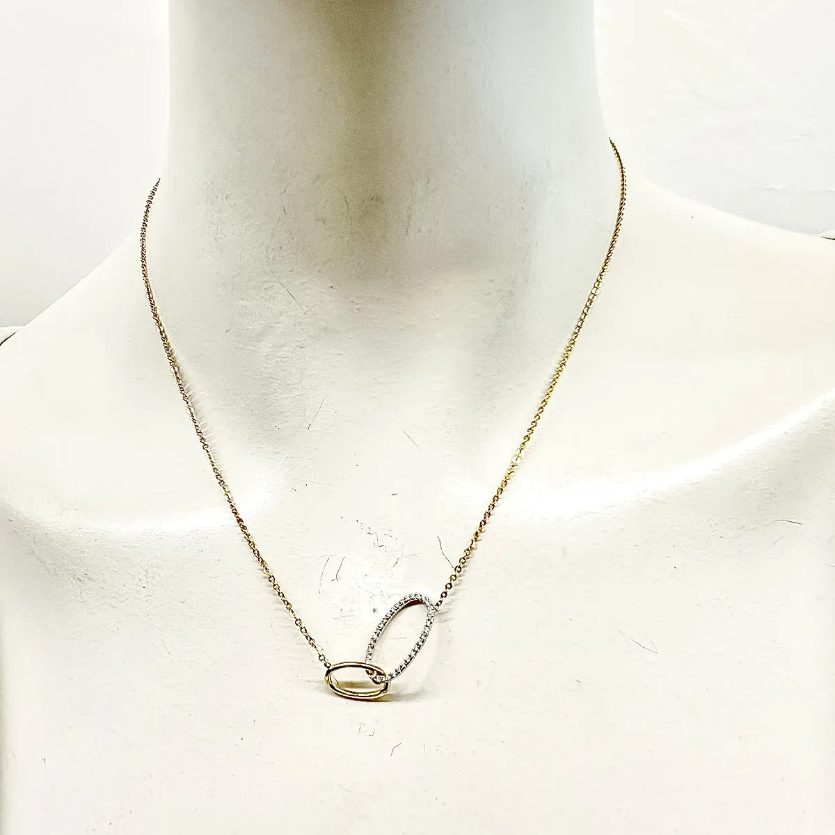 14K Gold Double Oval Diamond Embellished Link Necklace