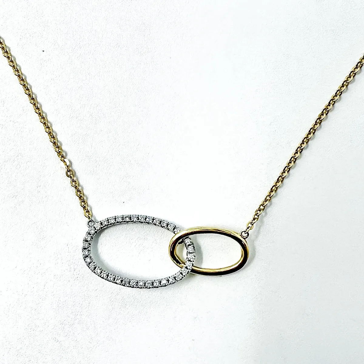 14K Gold Double Oval Diamond Embellished Link Necklace