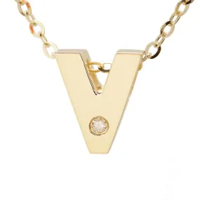 14K Gold Initial "V" Necklace (Diamond)