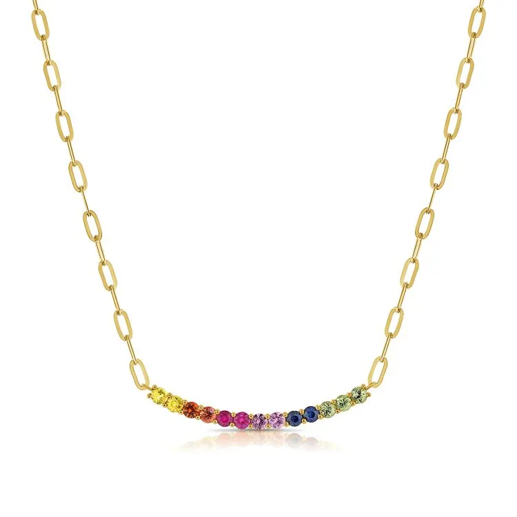 14K GOLD MULTI COLOR SAPPHIRE WREN NECKLACE