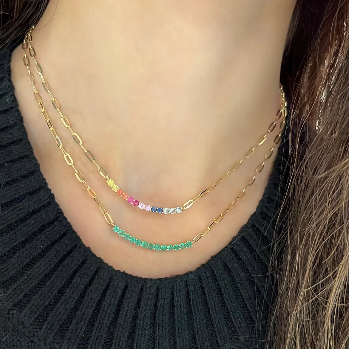 14K GOLD MULTI COLOR SAPPHIRE WREN NECKLACE