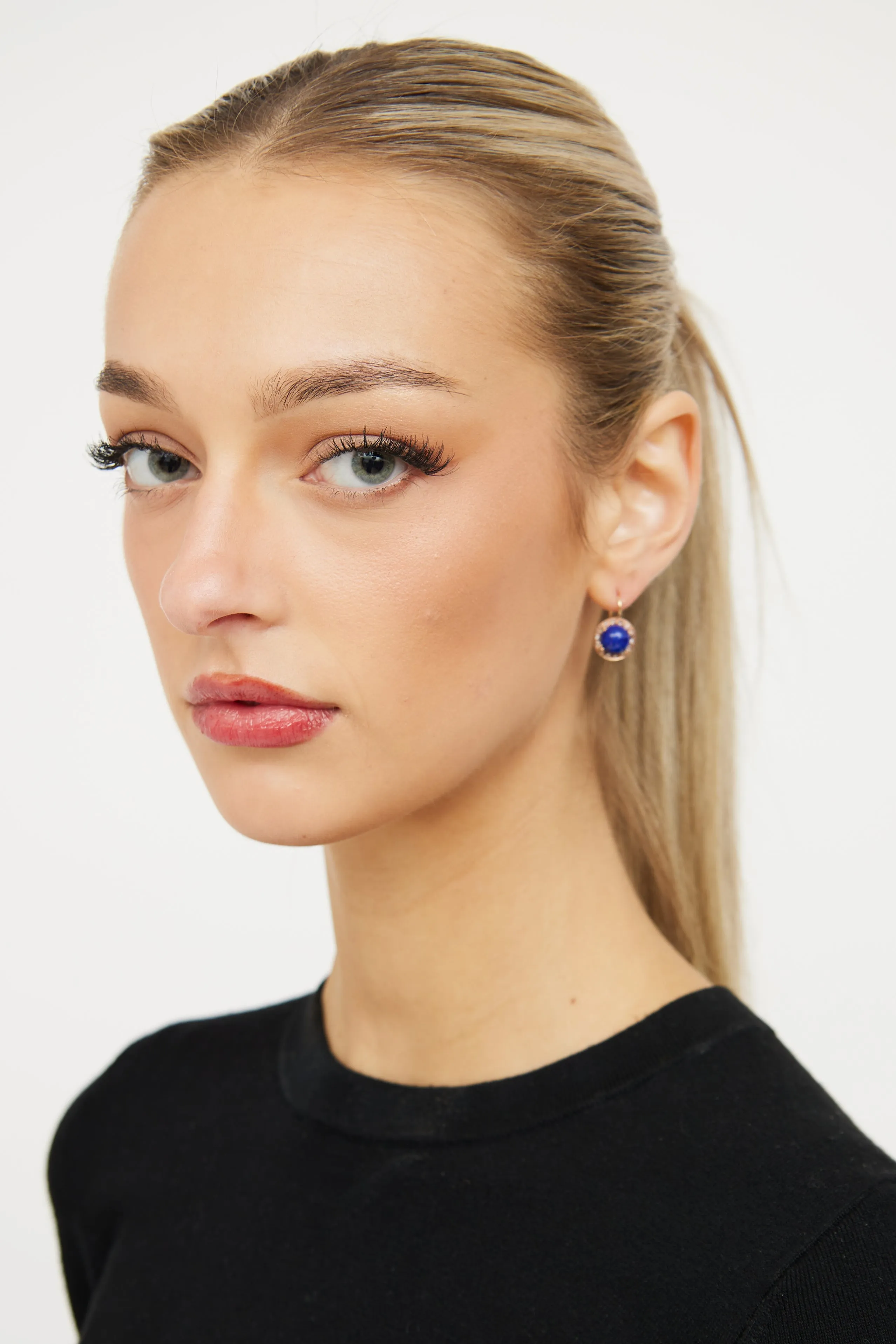 14K Rose Gold & Lapis Lazuli Drop Hook Earring