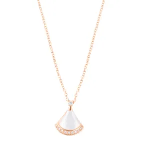 14k Rose Gold Plated Mother of Pearl CZ Leaf Pendant Necklace