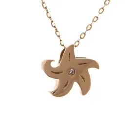 14K Rose Gold Starfish Round Bezel Diamond Necklace