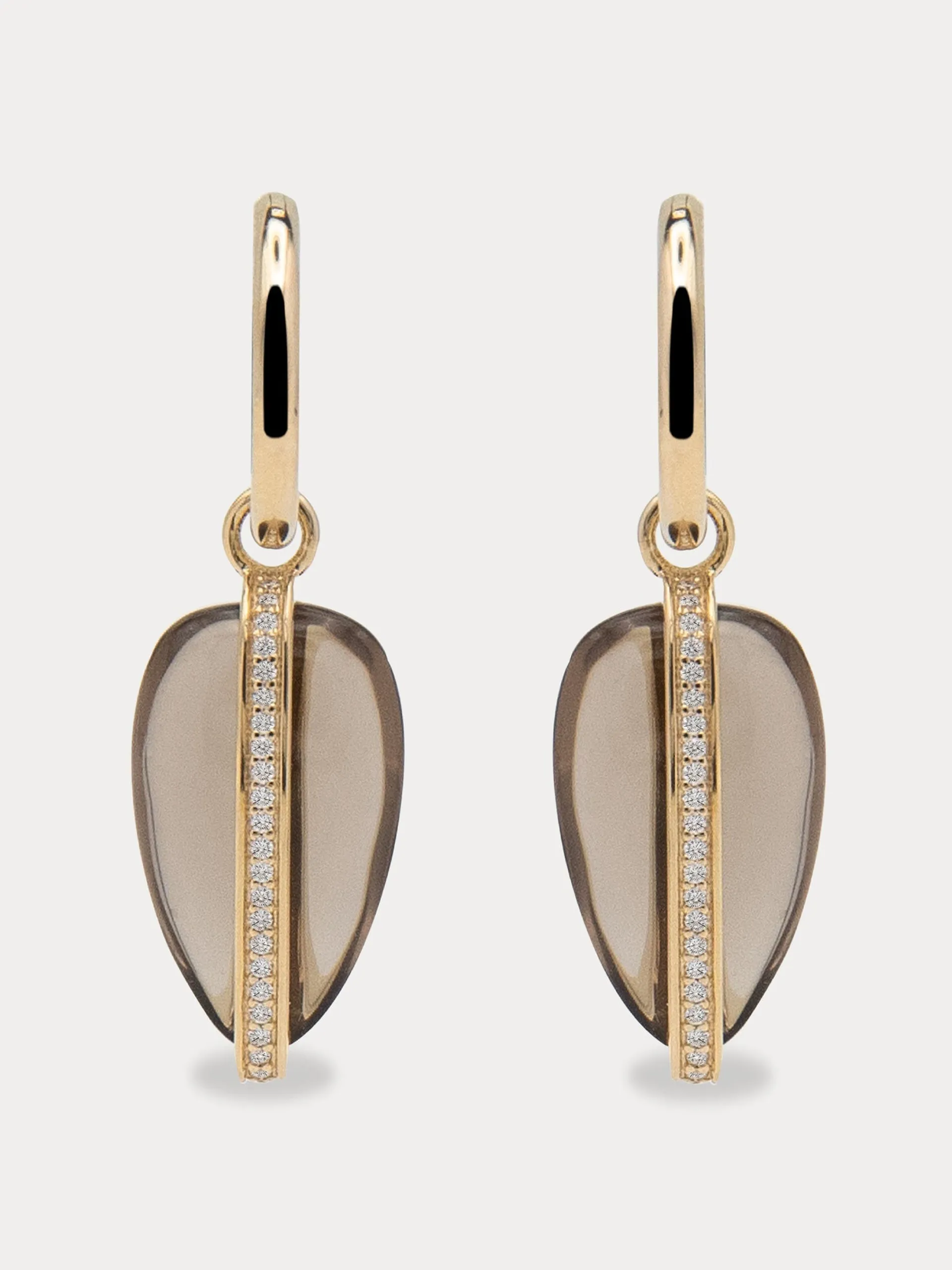14K smokey quartz diamond pebble earrings