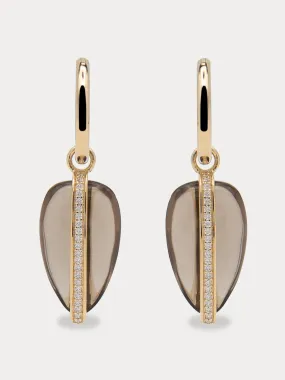 14K smokey quartz diamond pebble earrings