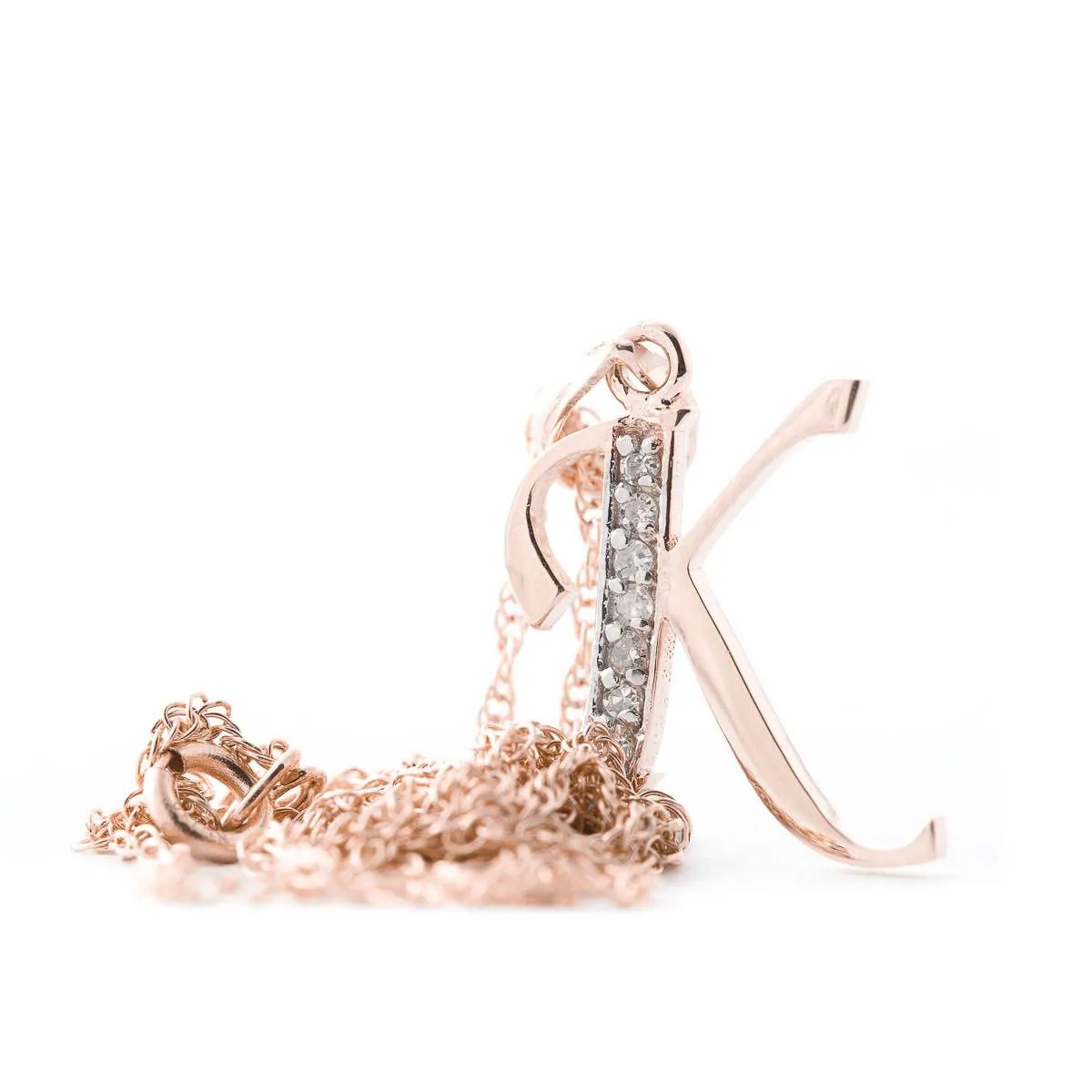 14K Solid Rose Gold Necklace w/ Natural Diamonds Initial 'k' Pendant