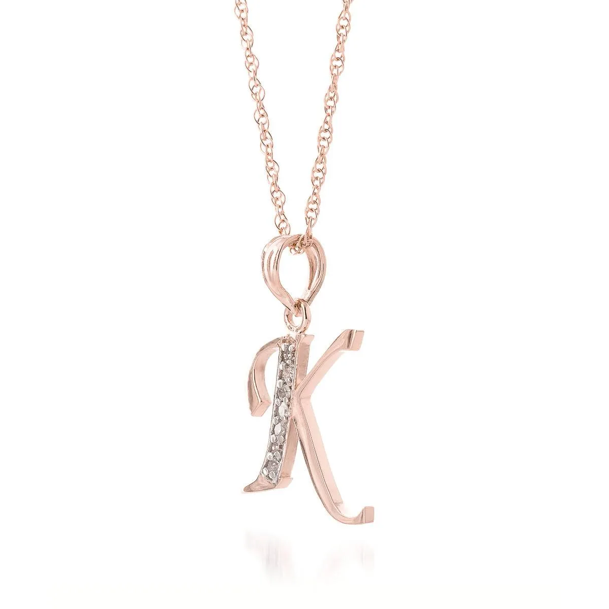 14K Solid Rose Gold Necklace w/ Natural Diamonds Initial 'k' Pendant