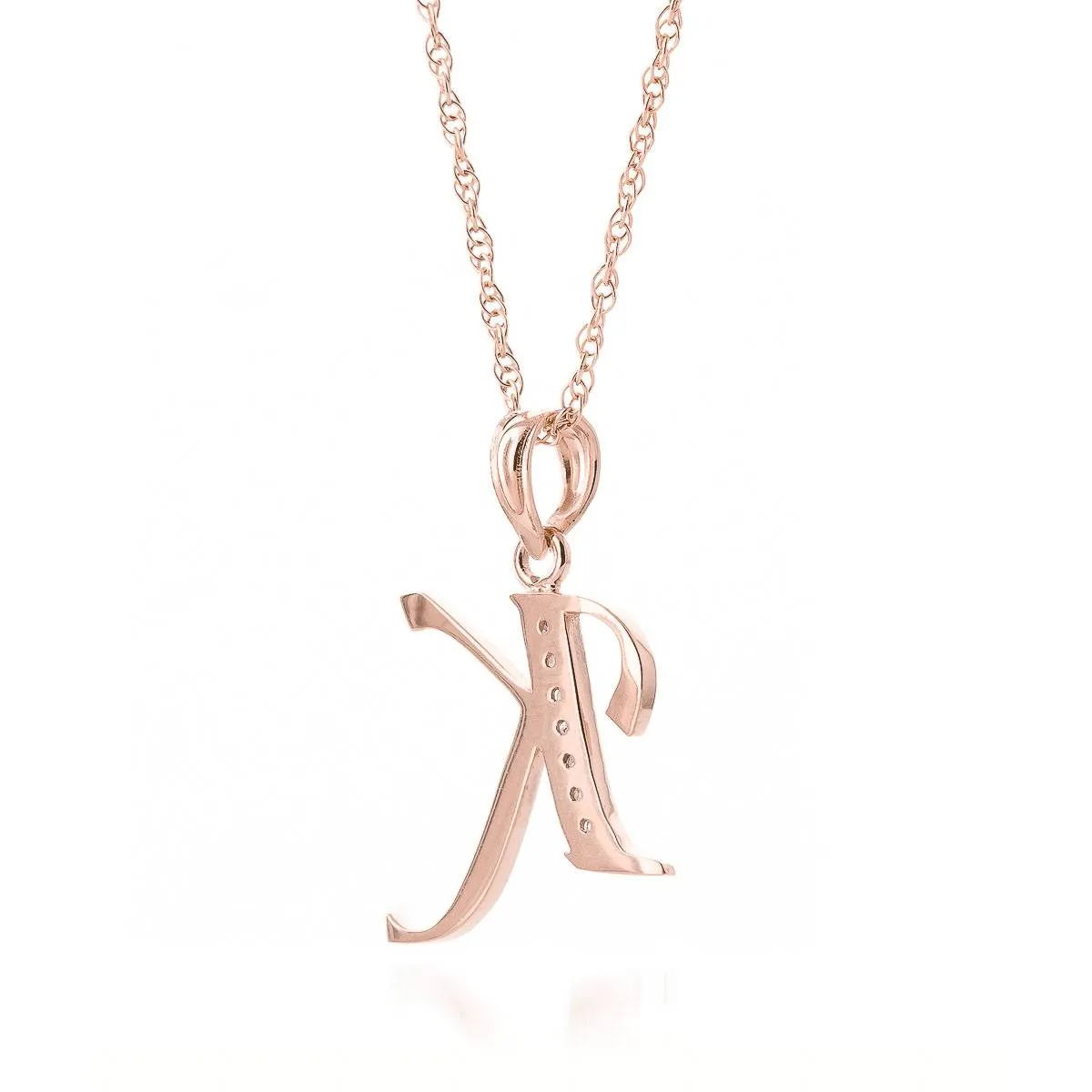 14K Solid Rose Gold Necklace w/ Natural Diamonds Initial 'k' Pendant