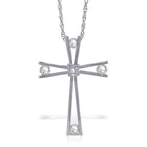 14K Solid White Gold Cross Necklace w/ Natural 0.45 Carat Diamonds