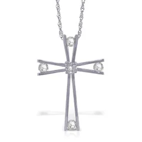 14K Solid White Gold Cross Necklace w/ Natural 0.45 Carat Diamonds