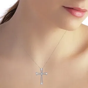 14K Solid White Gold Cross Necklace w/ Natural 0.45 Carat Diamonds