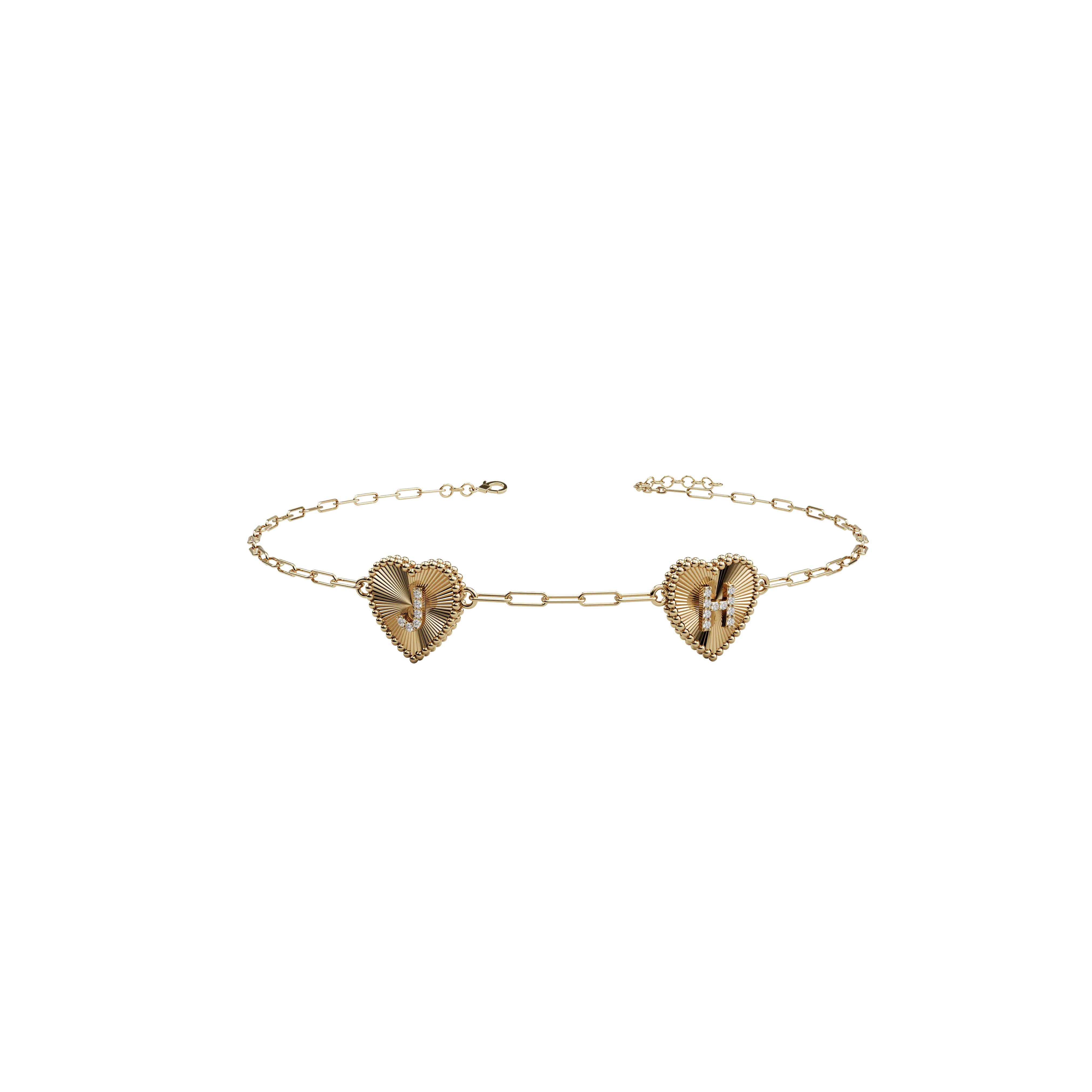 14k Two Obra Fluted Heart Initial Bracelet